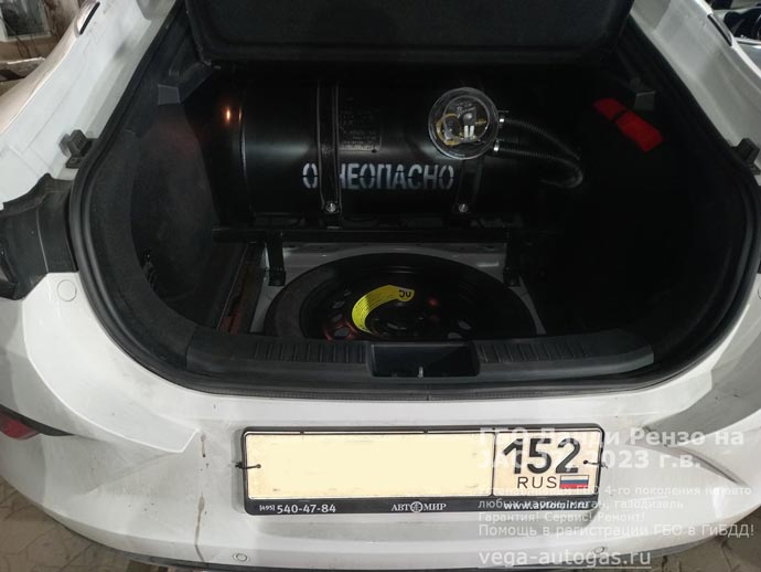 цилиндрический баллон 80 литров в багажнике, за задним рядом сидений,установка ГБО Ланди Рензо на Джак Джей7, 2023 г.в., 1.5 л., 136 л.с.,   Нижний Новгород, Дзержинск